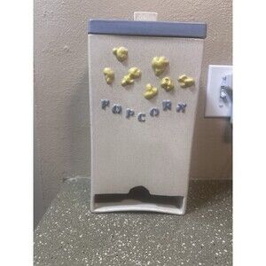 Vintage Ceramic Popcorn Container Box Kitchen Storage Decor Blue Yellow